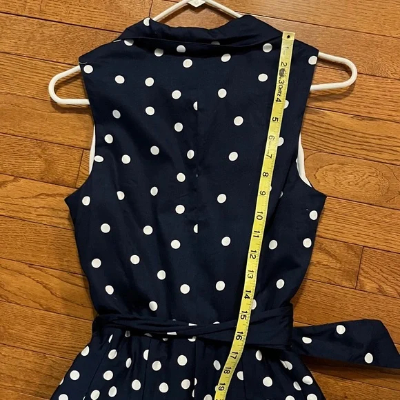 Anne Klein Navy Blue & White Polka Dot Midi Dress - Picture 10 of 17
